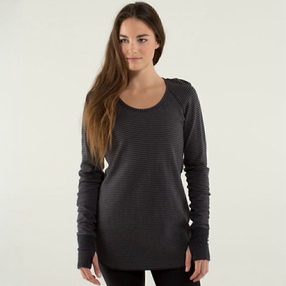 Lululemon Open Your Heart Long Sleeve in Heathered Black / Classic Stripe